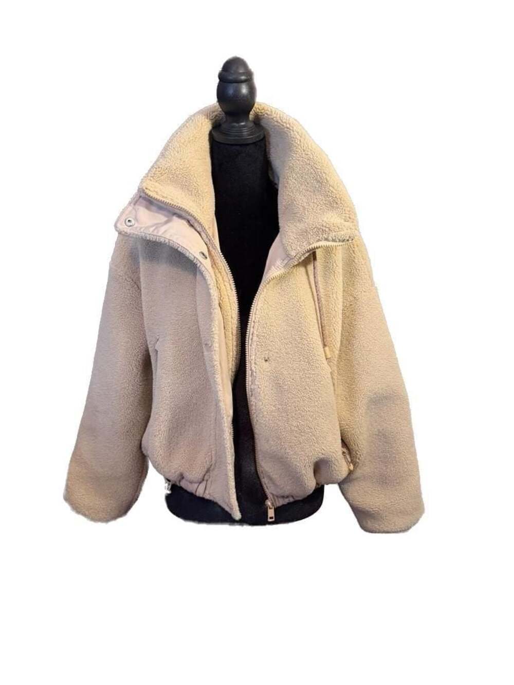 Zara Cream Faux Shearling Sherpa High Neck Zip Up Jacket Size S